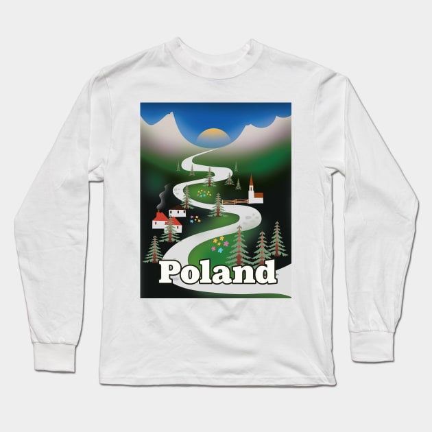 Poland vintage style travel print Long Sleeve T-Shirt by nickemporium1